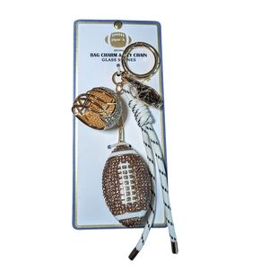 NWT Piper K FOOTBALL & Helmet Bag Charm Keychain Gold With Glass Beads